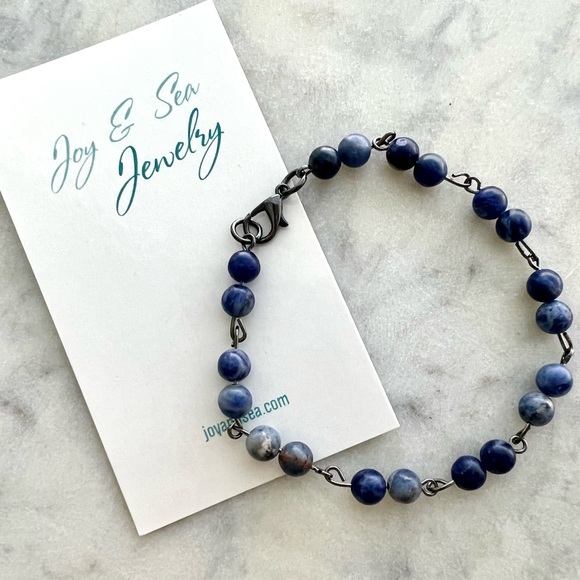 Sodalite Gunmetal Handmade Bracelet - Picture 2 of 6